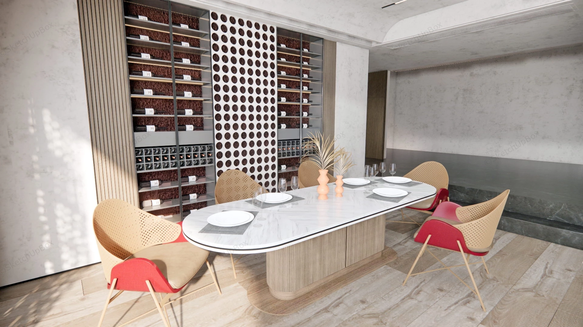 Modern Dining Room With Wine Storage sketchup model preview - SketchupBox