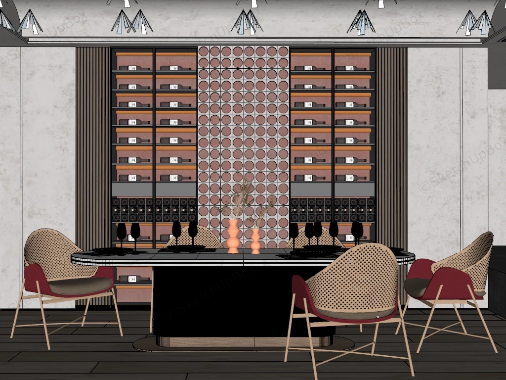 Modern Dining Room With Wine Storage sketchup model preview - SketchupBox