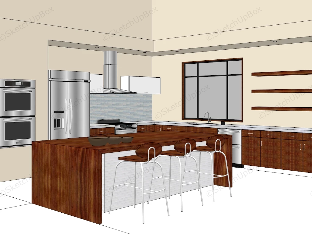 Rustic Farmhouse Kitchen With Island sketchup model preview - SketchupBox