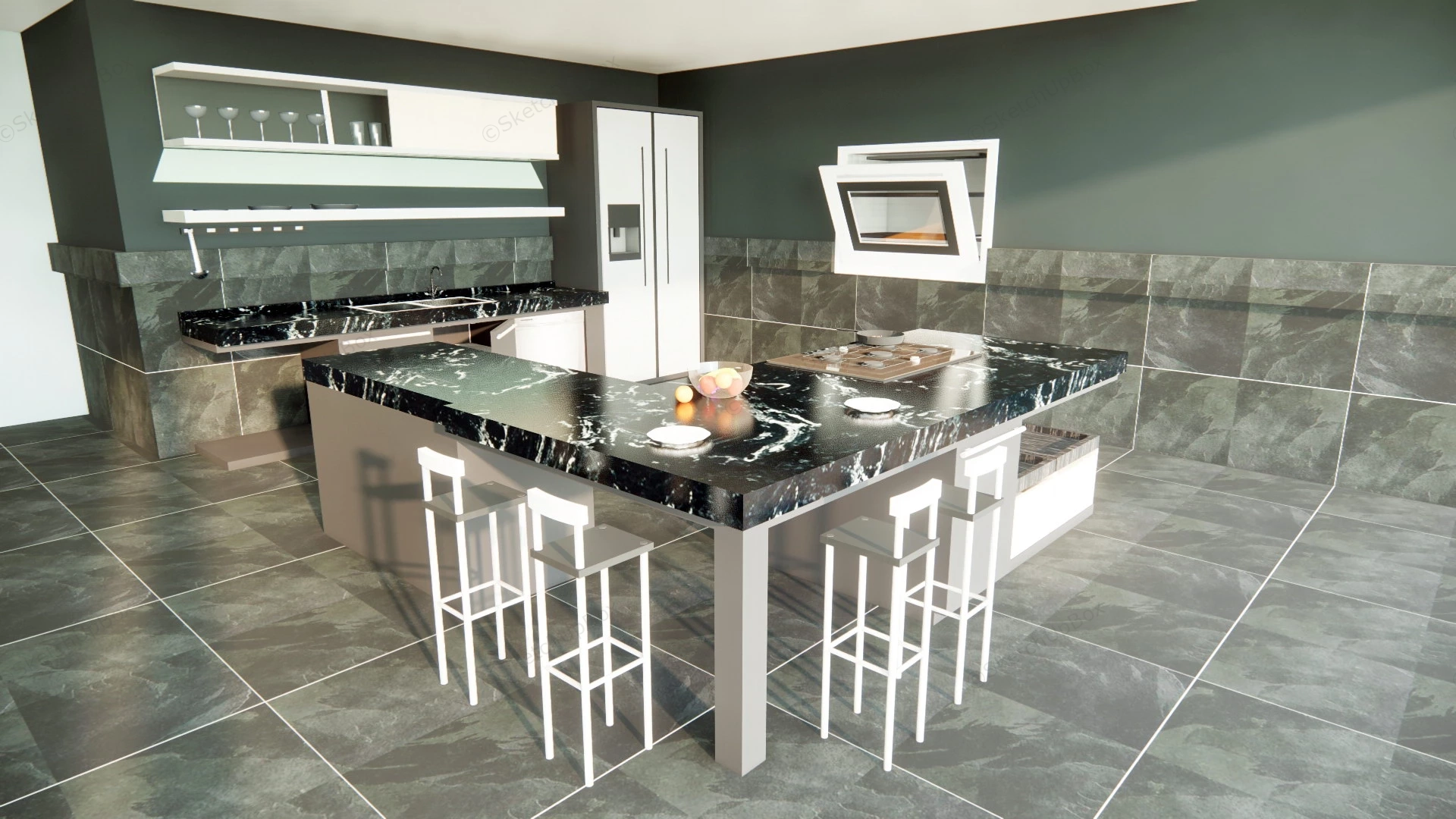 Black Kitchen With Bar sketchup model preview - SketchupBox