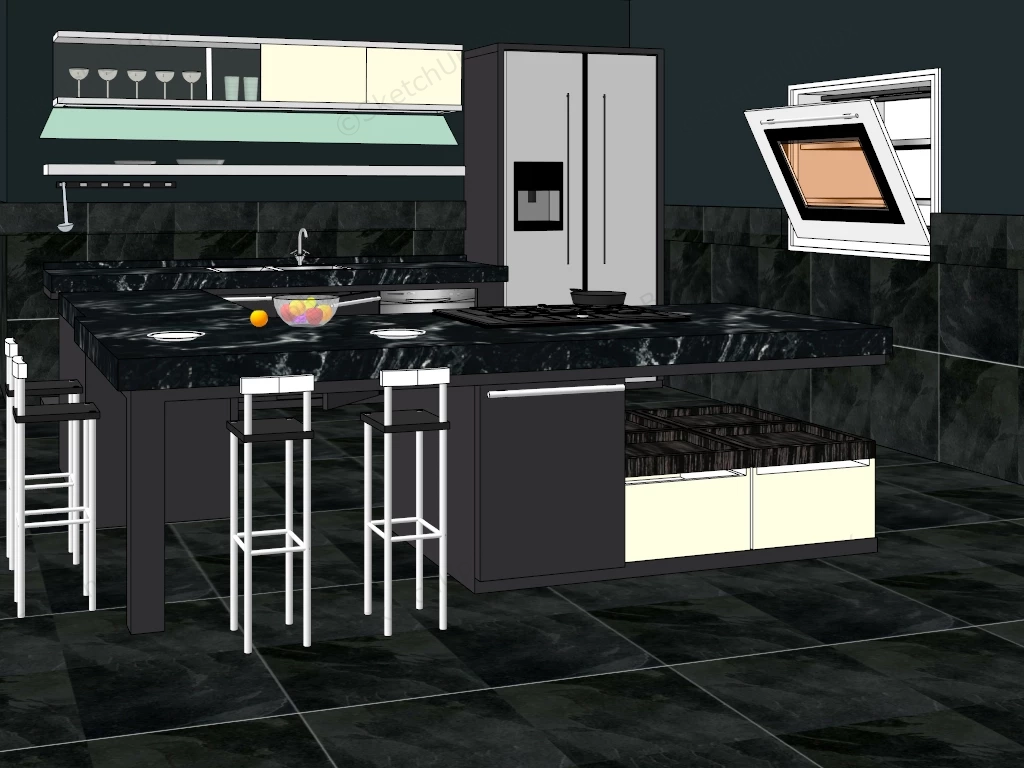 Black Kitchen With Bar sketchup model preview - SketchupBox