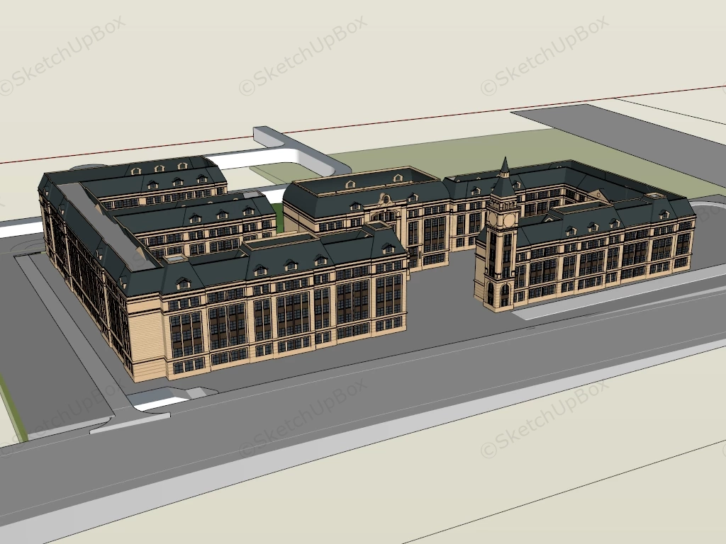 Secondary School Building sketchup model preview - SketchupBox