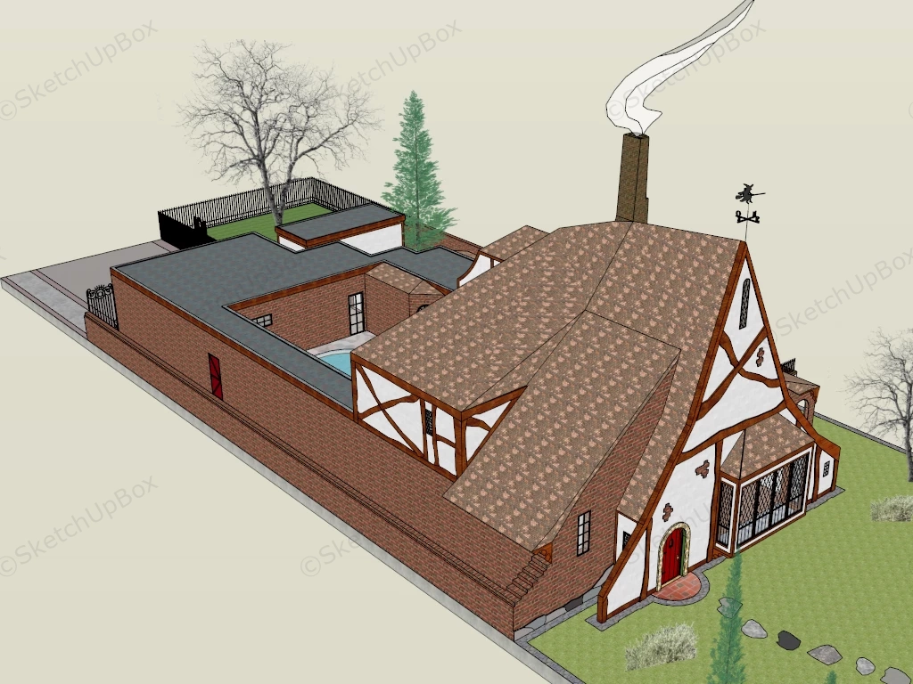 Traditional Brick Country House sketchup model preview - SketchupBox