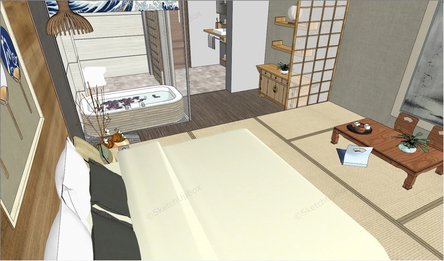 Japanese Style Hotel Room sketchup model preview - SketchupBox