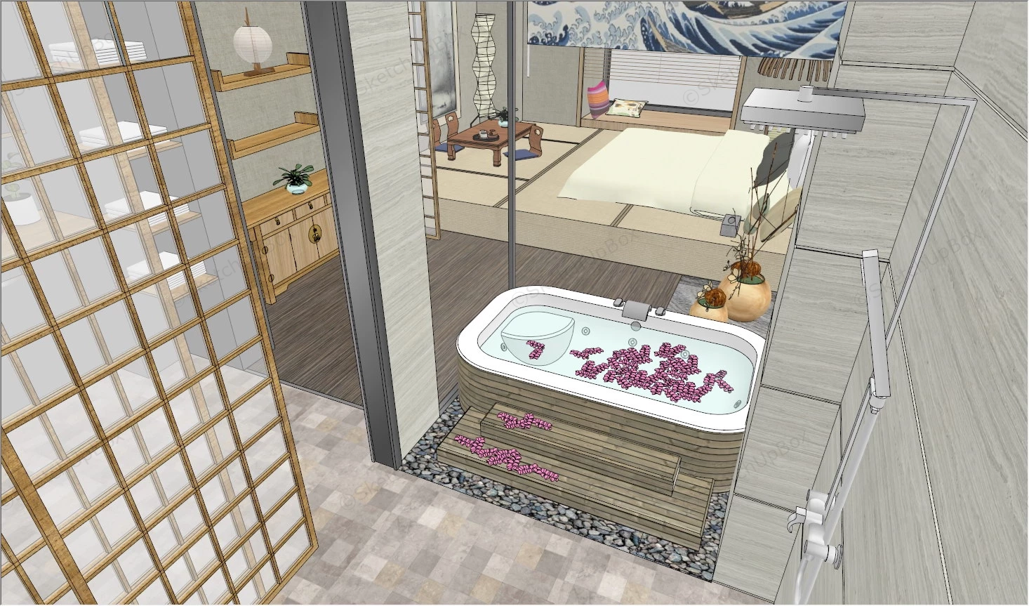 Japanese Style Hotel Room sketchup model preview - SketchupBox