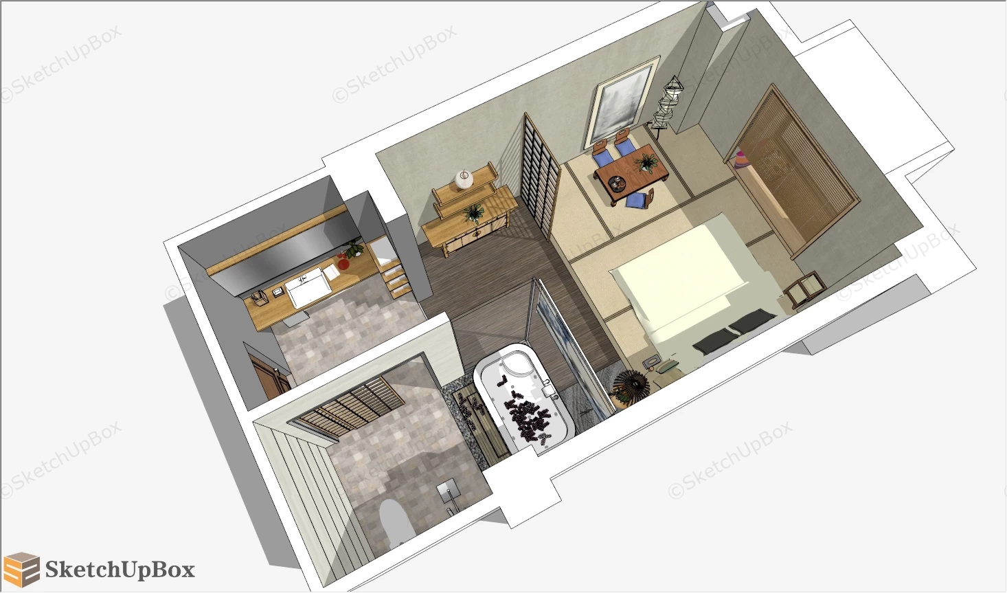 Japanese Style Hotel Room sketchup model preview - SketchupBox