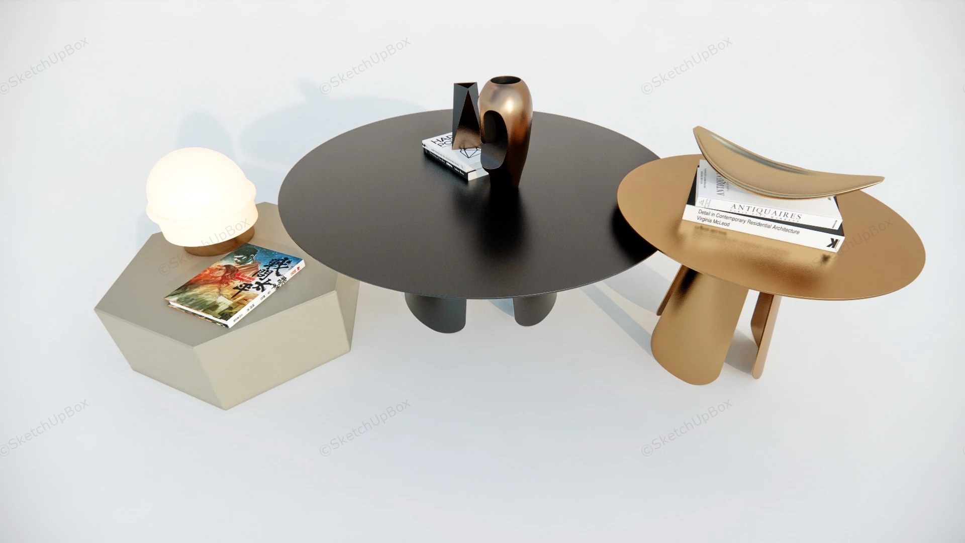 Gold & Black Nesting Coffee Table Set sketchup model preview - SketchupBox