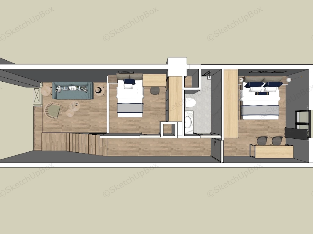 2 Bedroom Loft Apartment Floor Plan sketchup model preview - SketchupBox