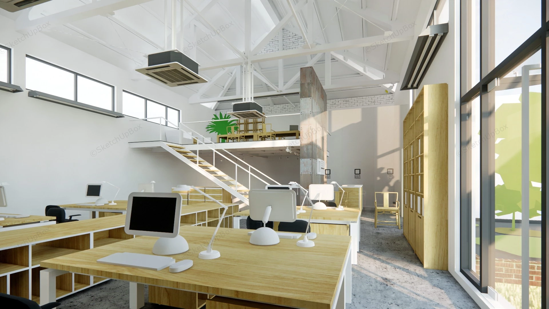 Industrial Loft Office Interior sketchup model preview - SketchupBox