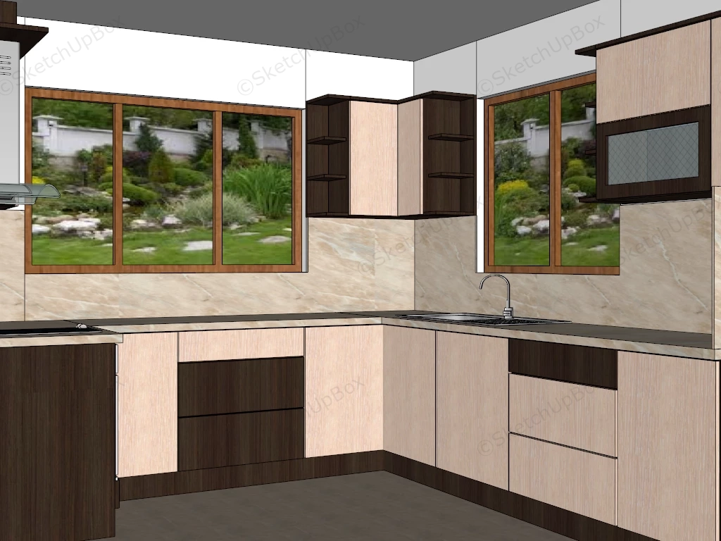 L Shaped Kitchen Design sketchup model preview - SketchupBox