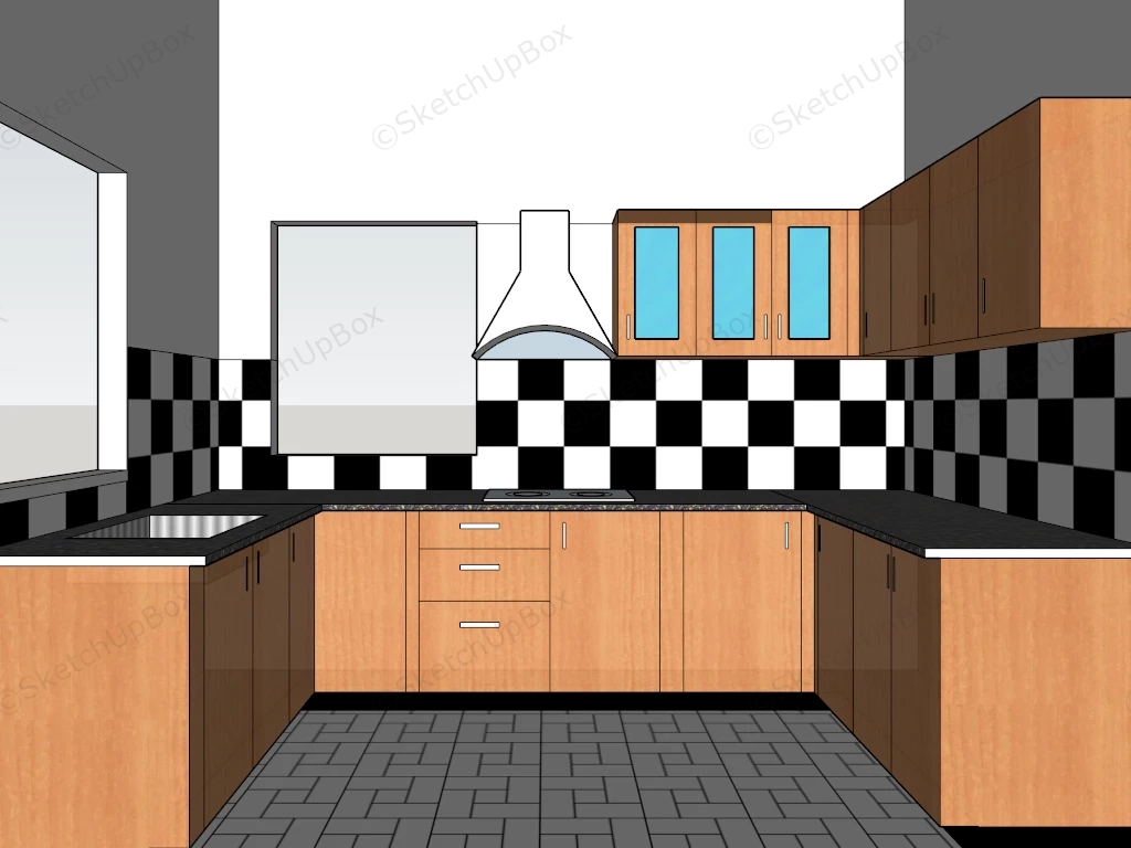 Small U Shaped Kitchen Design sketchup model preview - SketchupBox