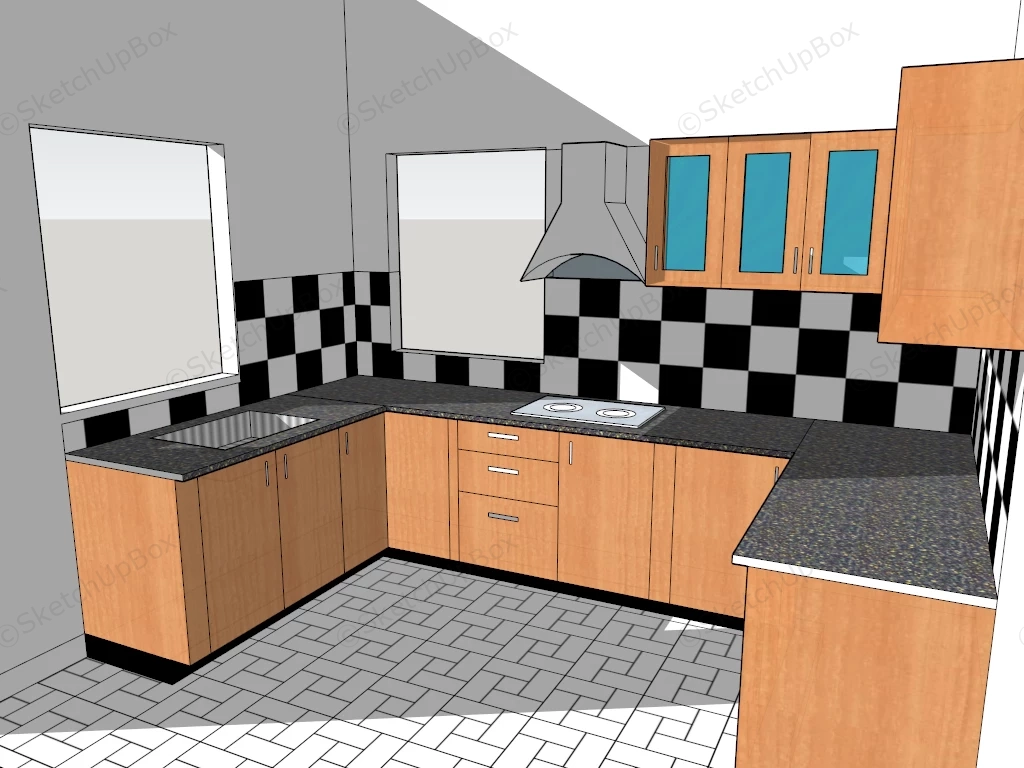 Small U Shaped Kitchen Design sketchup model preview - SketchupBox