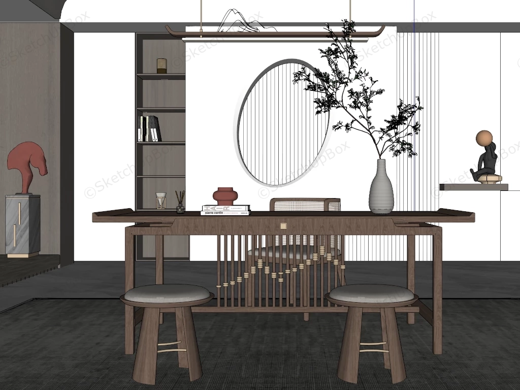 Asian Inspired Home Office sketchup model preview - SketchupBox