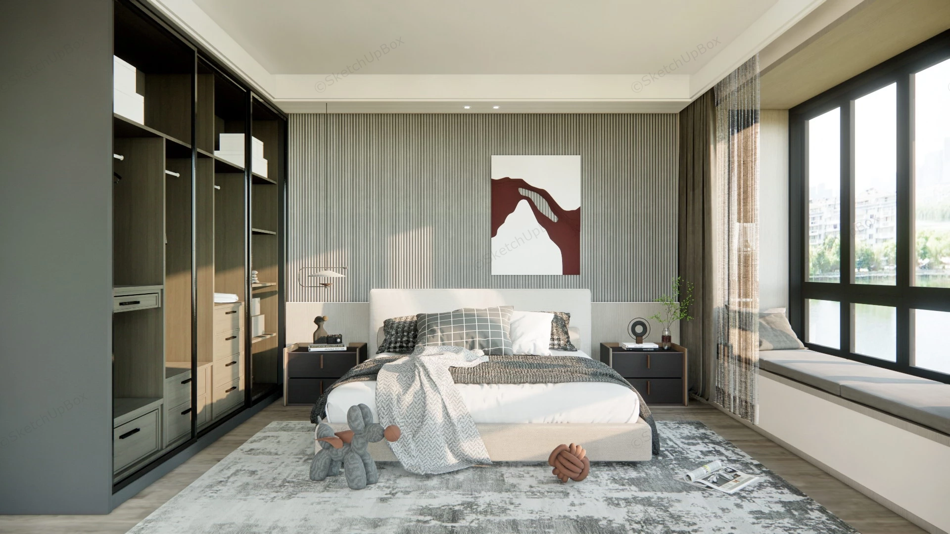 Gray Bedroom Design Ideas sketchup model preview - SketchupBox