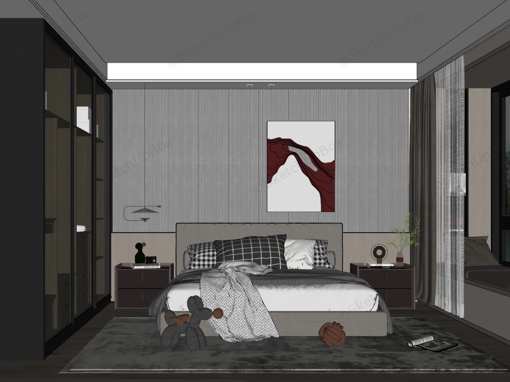 Gray Bedroom Design Ideas sketchup model preview - SketchupBox