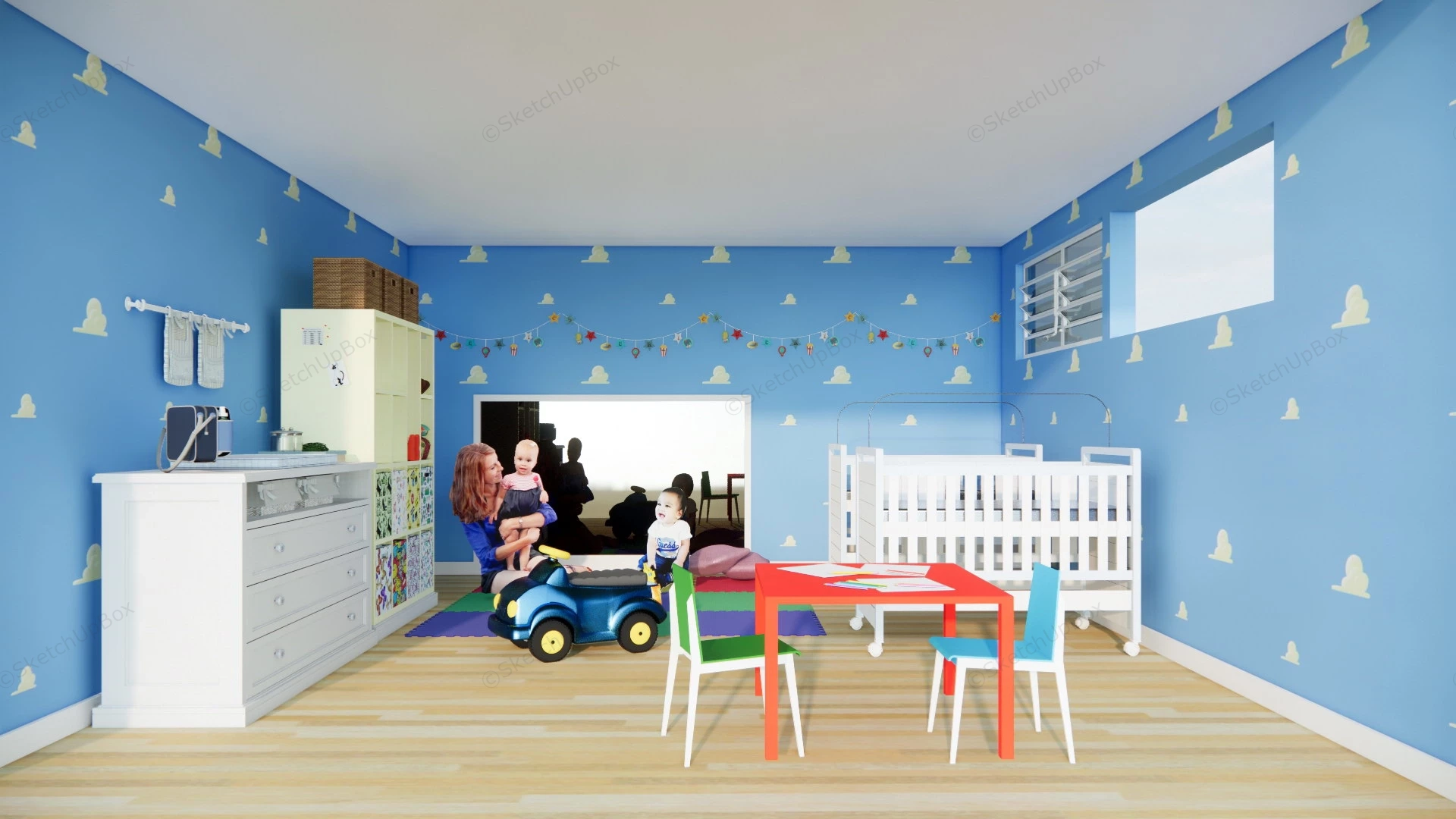 Blue Nursery Room sketchup model preview - SketchupBox