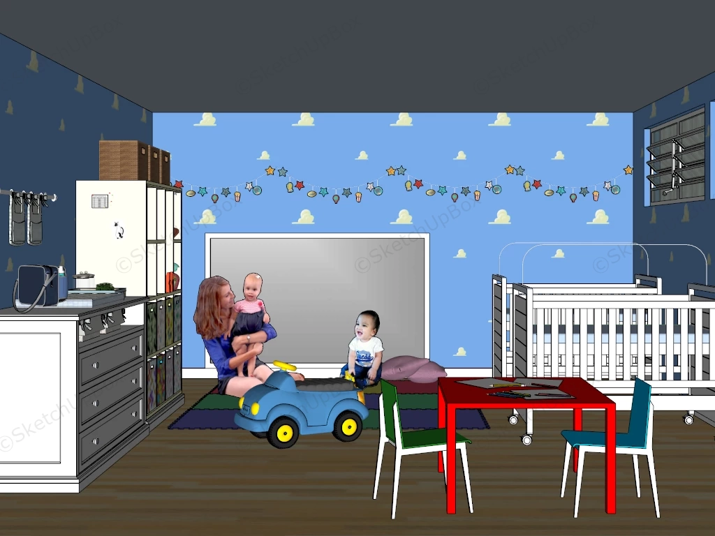 Blue Nursery Room sketchup model preview - SketchupBox