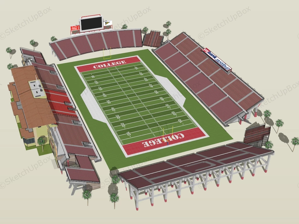 American Football Field Stadium sketchup model preview - SketchupBox