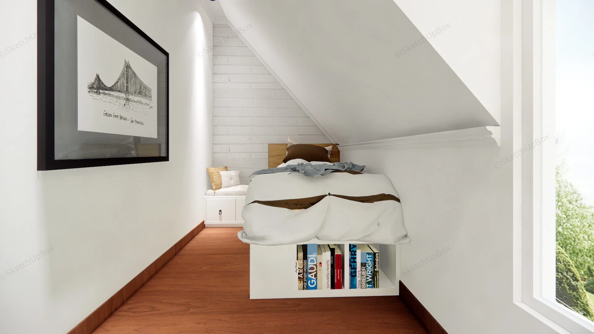 Small Loft Bedroom With Office sketchup model preview - SketchupBox