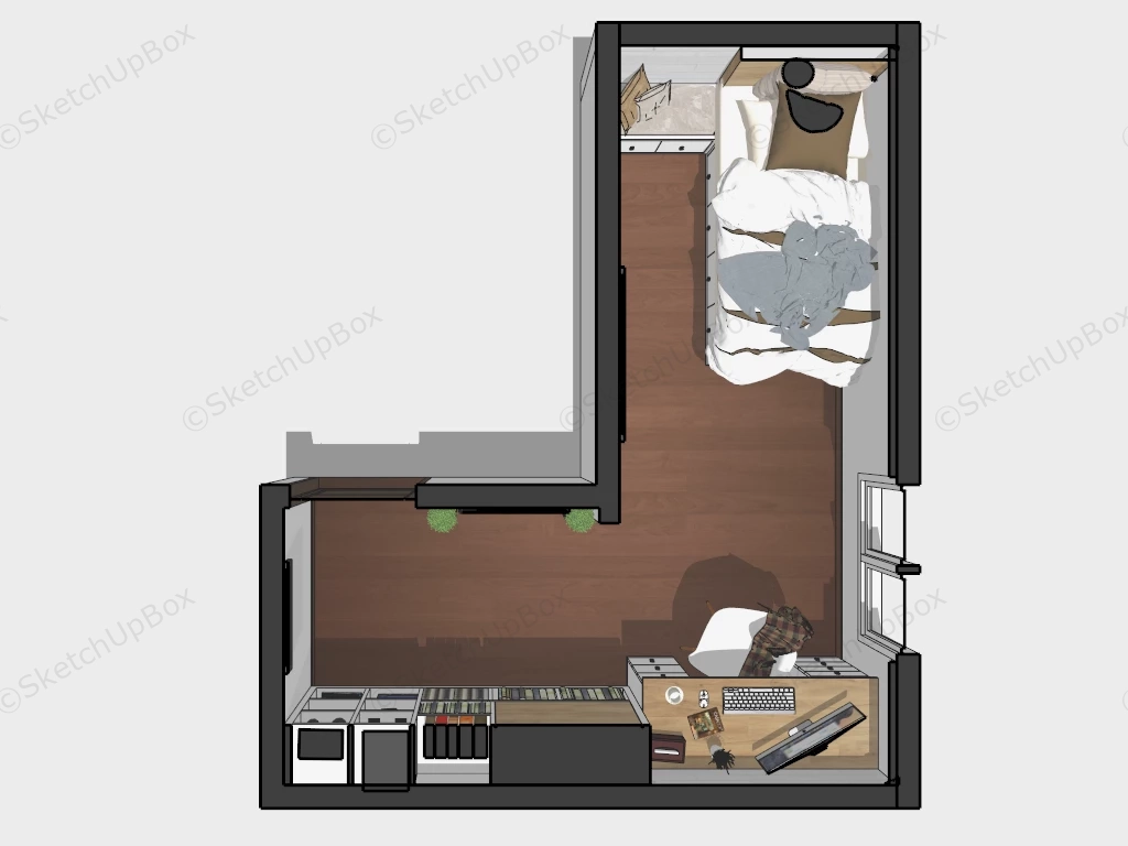 Small Loft Bedroom With Office sketchup model preview - SketchupBox