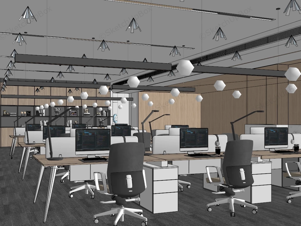 Open Office Space Interior Design sketchup model preview - SketchupBox