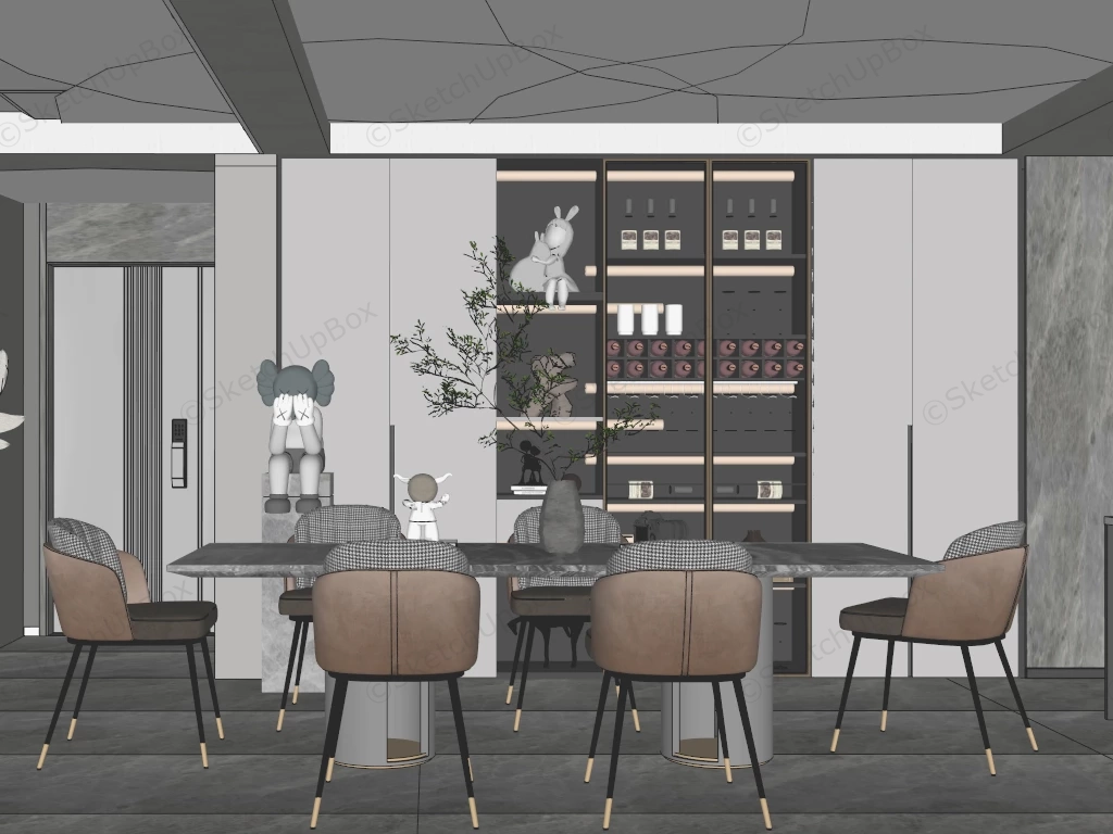 Modern Dining Room With Bar Design sketchup model preview - SketchupBox