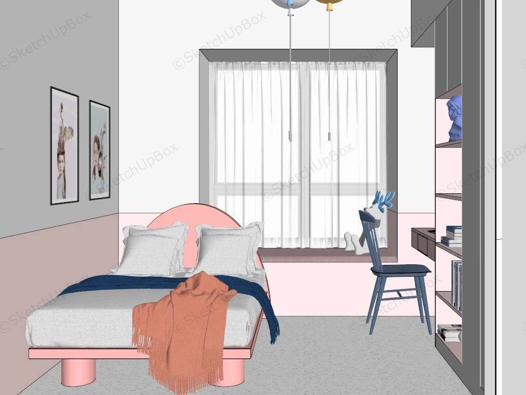 Pink Little Girls Room sketchup model preview - SketchupBox