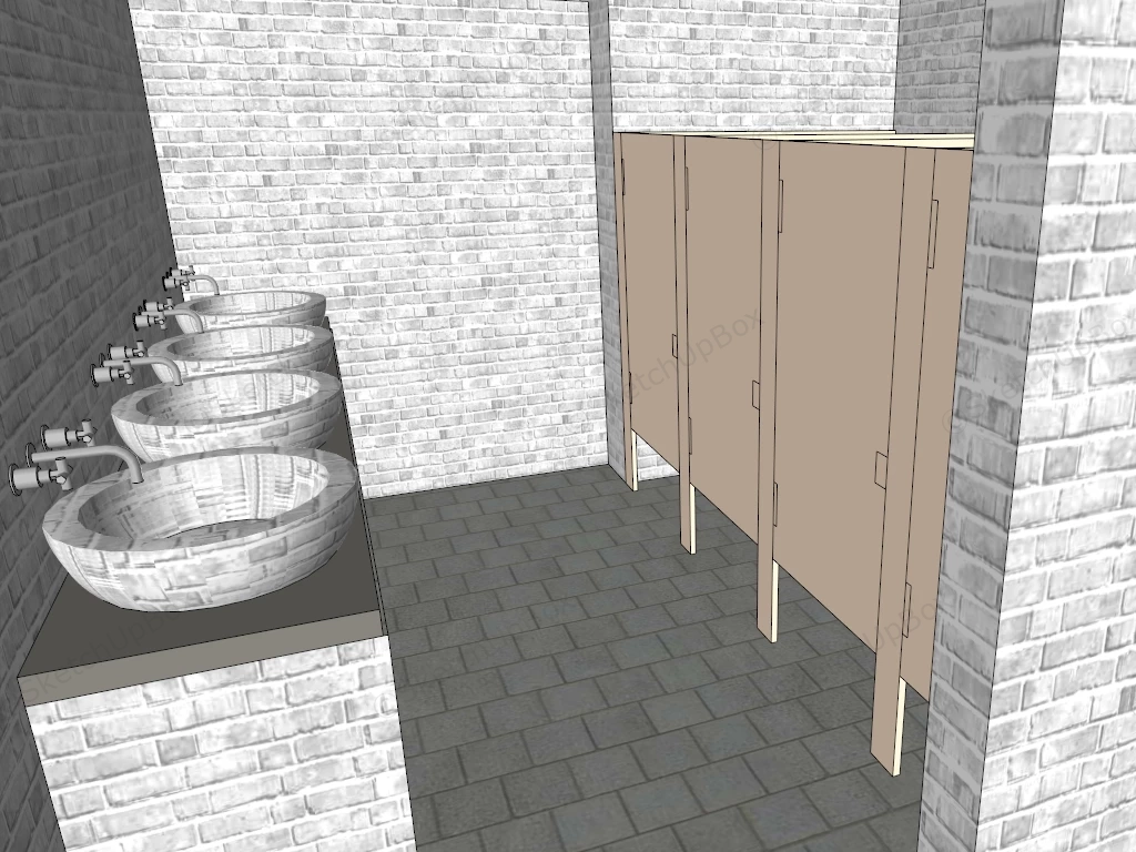 Public Toilet Design sketchup model preview - SketchupBox