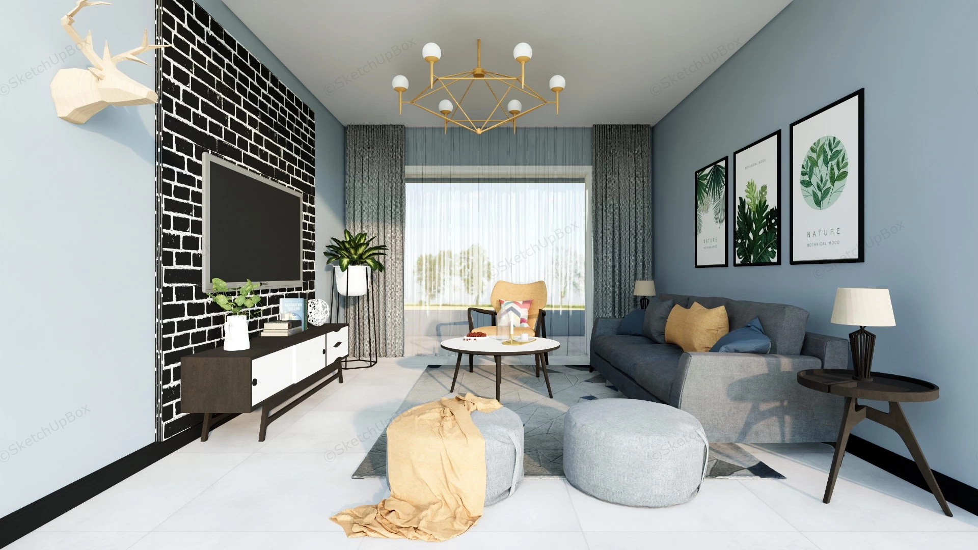 Modern Apartment Living Room Ideas sketchup model preview - SketchupBox