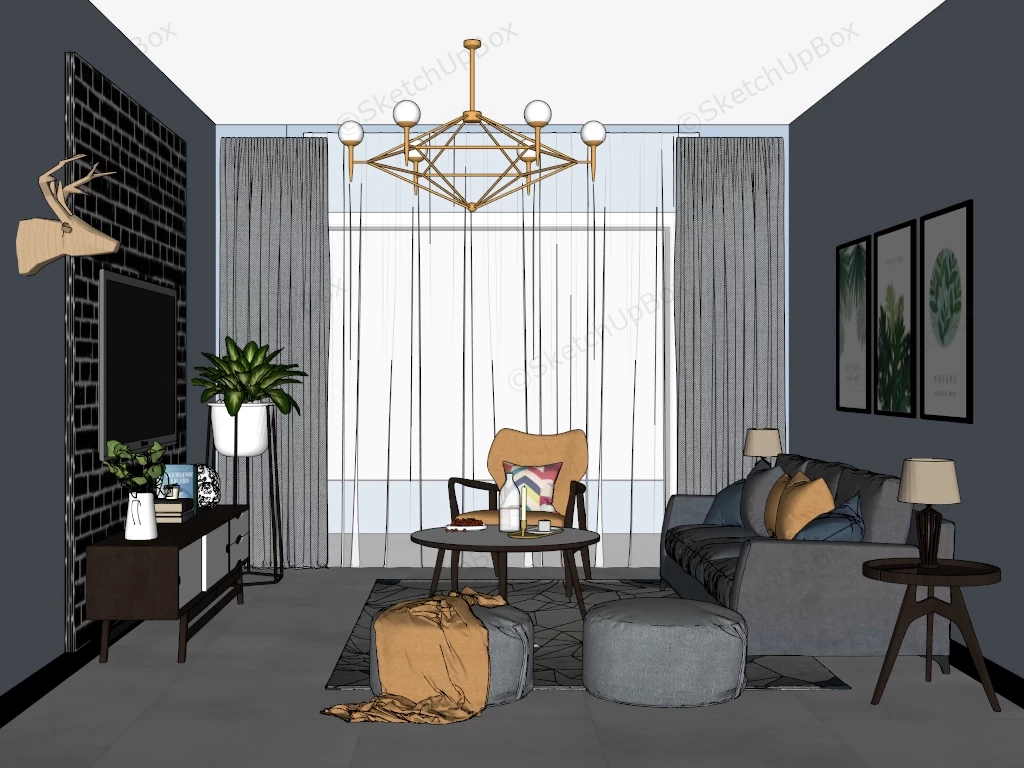 Modern Apartment Living Room Ideas sketchup model preview - SketchupBox