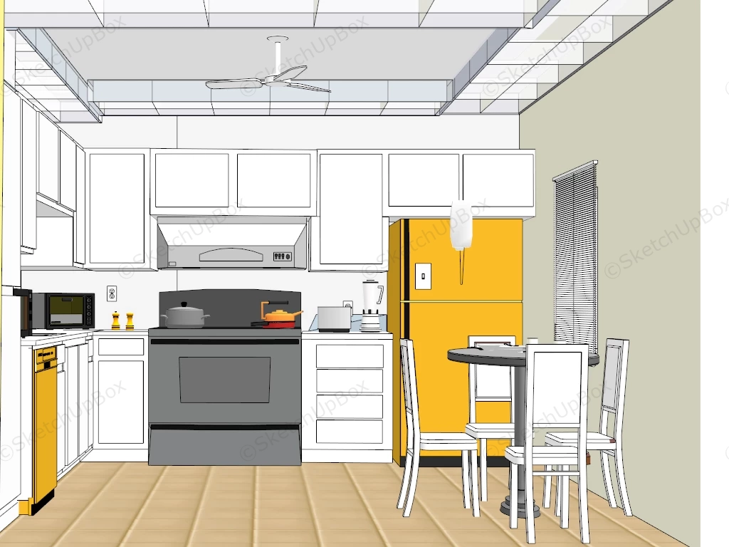 Small Kitchen With Dining Table Set sketchup model preview - SketchupBox