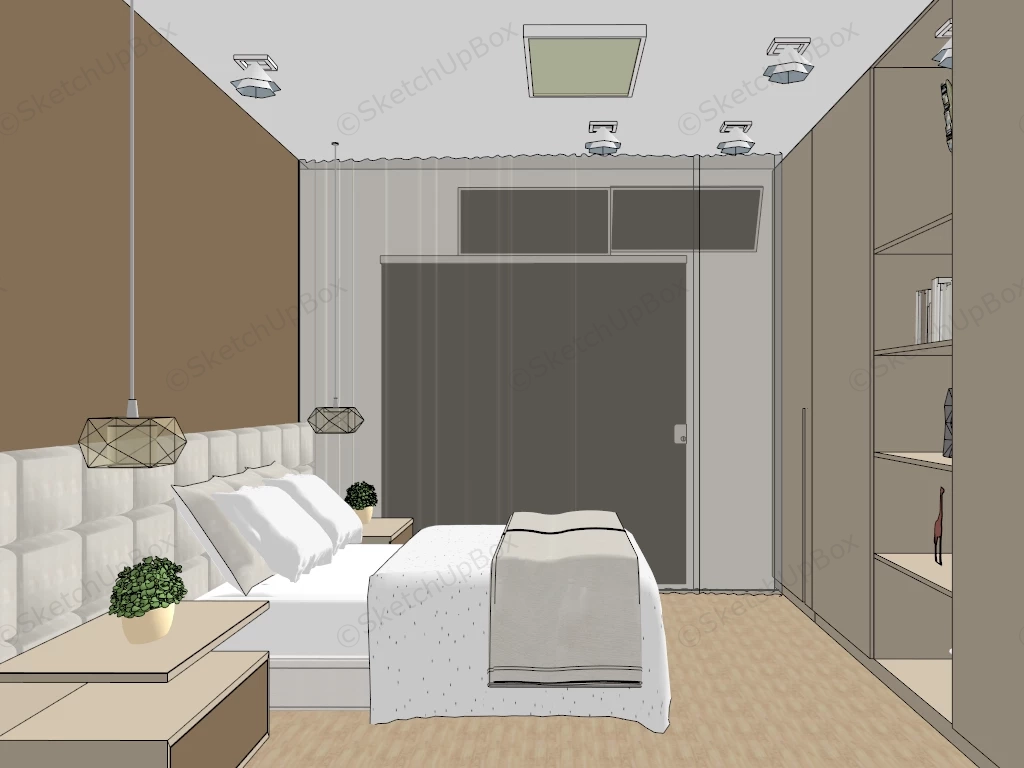 Compact Master Bedroom With Wardrobe sketchup model preview - SketchupBox