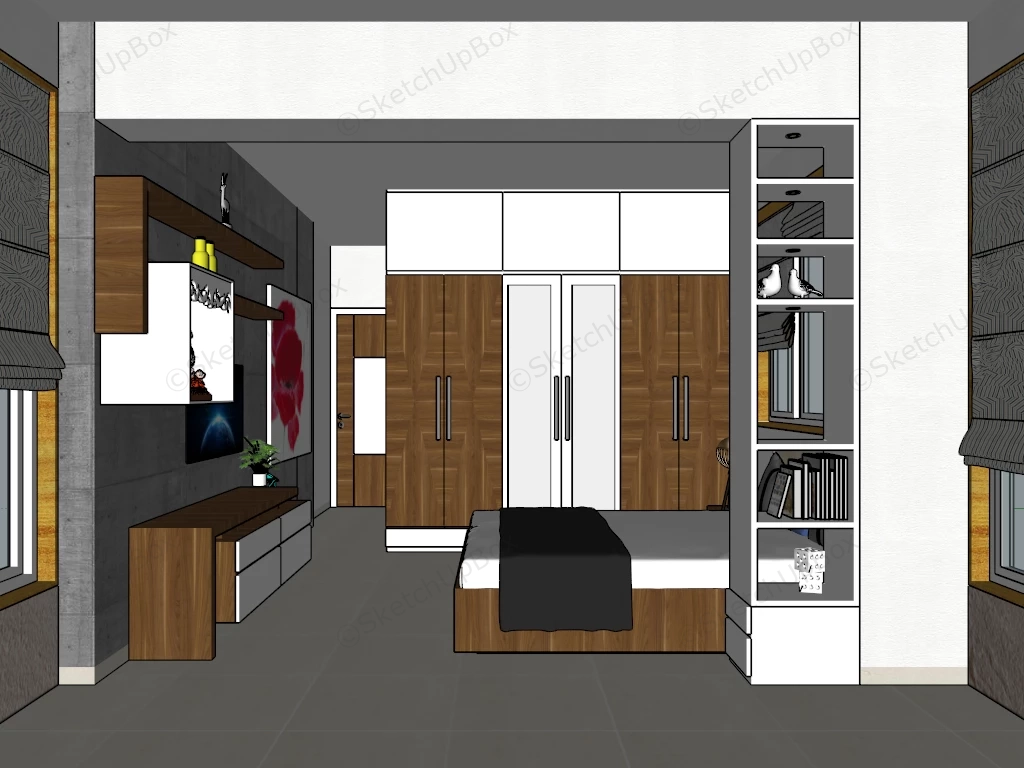 Modern Indian Bedroom Design sketchup model preview - SketchupBox