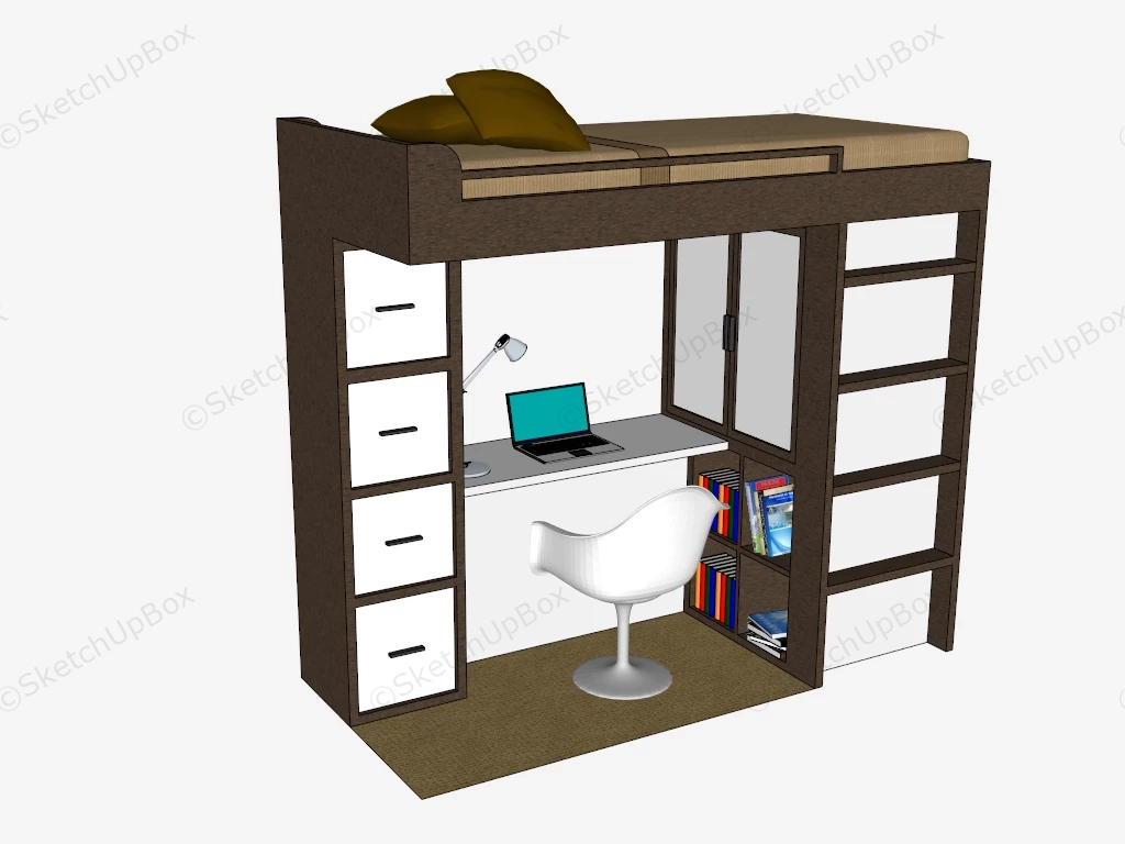 Loft Bed With Computer Desk sketchup model preview - SketchupBox