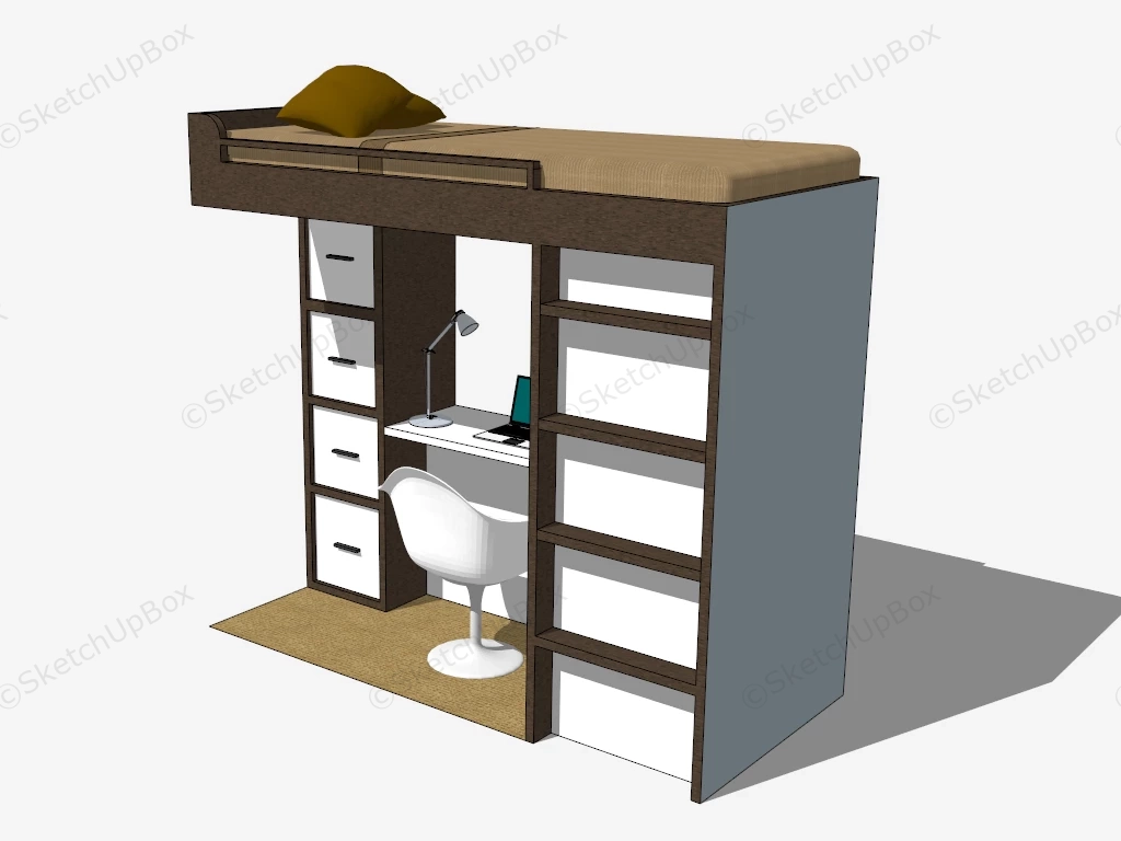 Loft Bed With Computer Desk sketchup model preview - SketchupBox