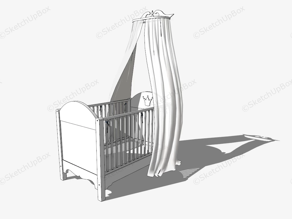 White Baby Crib With Canopy sketchup model preview - SketchupBox