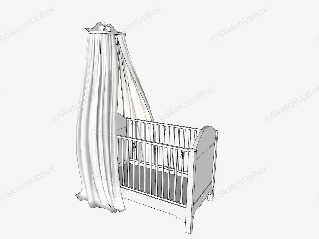 White Baby Crib With Canopy sketchup model preview - SketchupBox