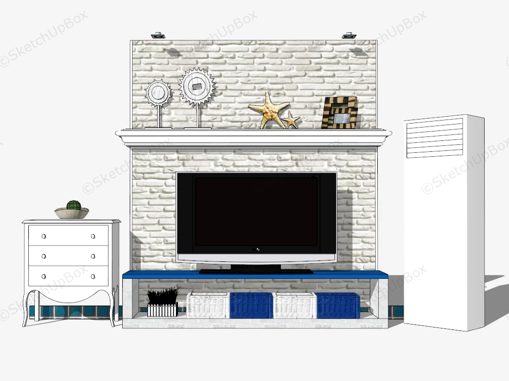 Tv Stand And Brick Wall sketchup model preview - SketchupBox