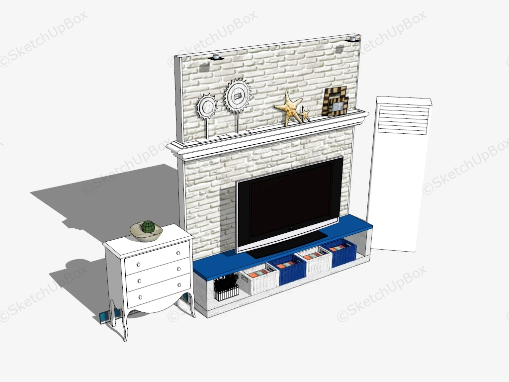 Tv Stand And Brick Wall sketchup model preview - SketchupBox