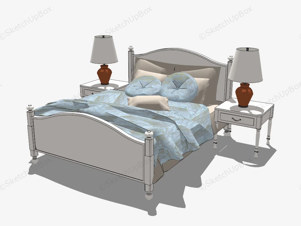 Retro Bed And Nightstand Set sketchup model preview - SketchupBox