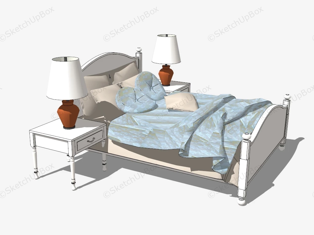 Retro Bed And Nightstand Set sketchup model preview - SketchupBox