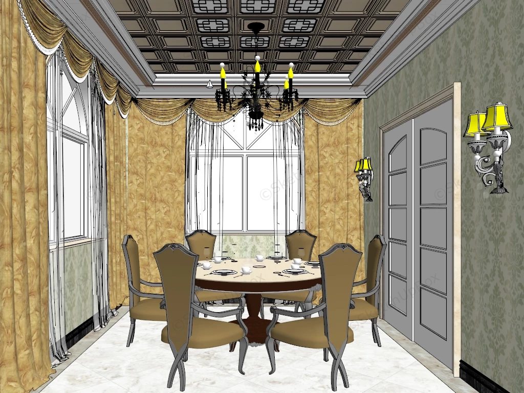 Traditional Round Dining Room Idea sketchup model preview - SketchupBox