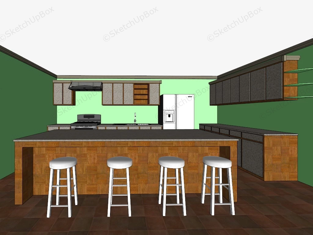 Traditional Kitchen With Island sketchup model preview - SketchupBox