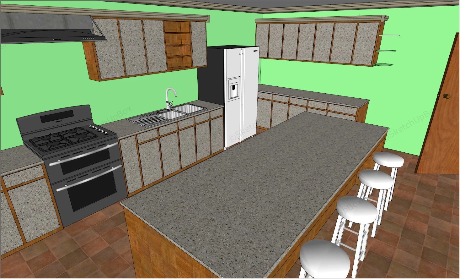 Traditional Kitchen With Island sketchup model preview - SketchupBox