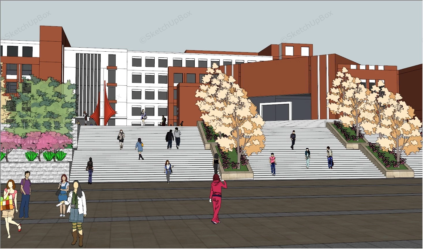 Modern High School Architecture sketchup model preview - SketchupBox