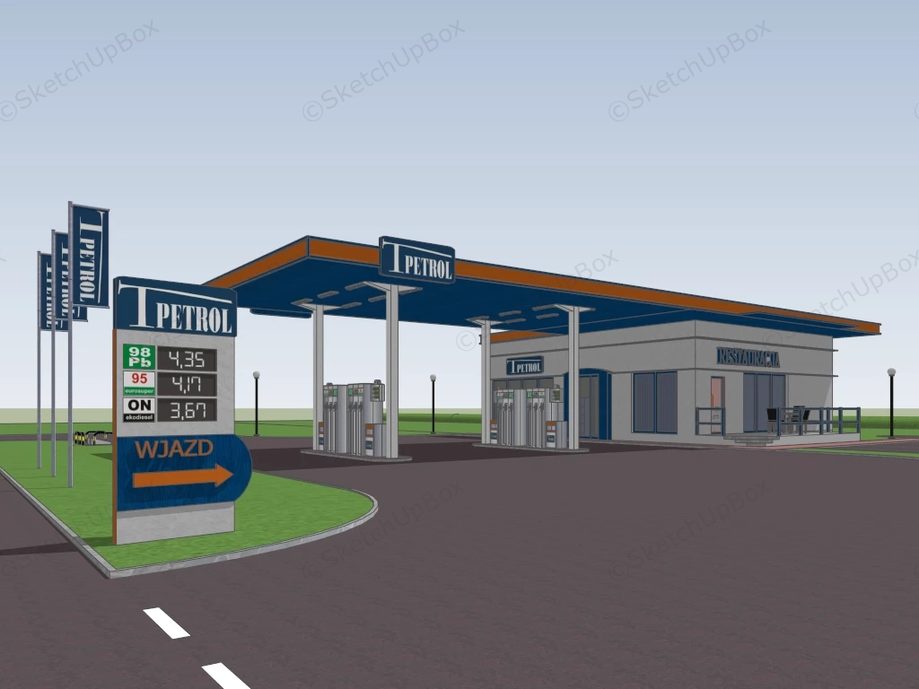 Petrol Station sketchup model preview - SketchupBox