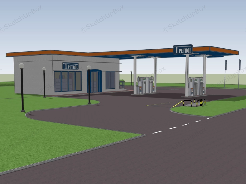 Petrol Station sketchup model preview - SketchupBox