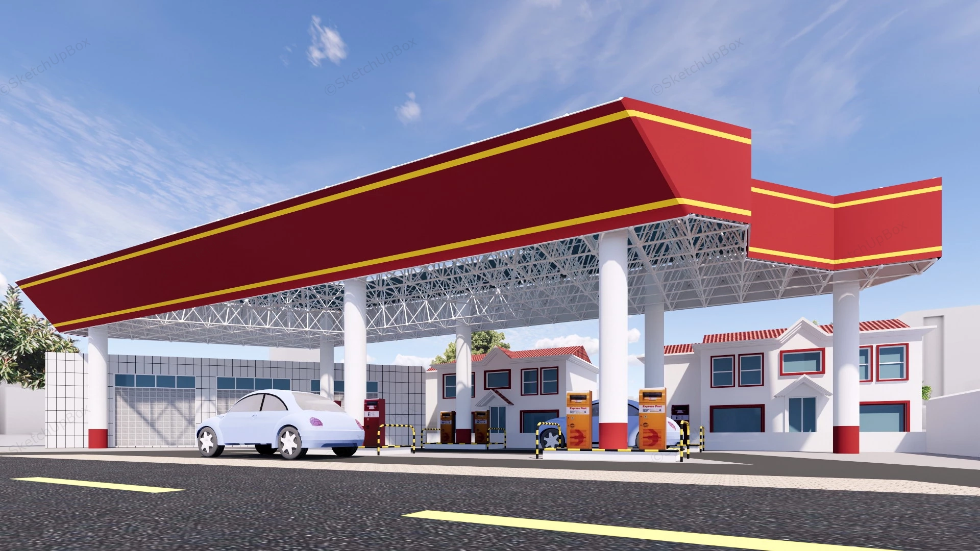 Small Gas Station sketchup model preview - SketchupBox