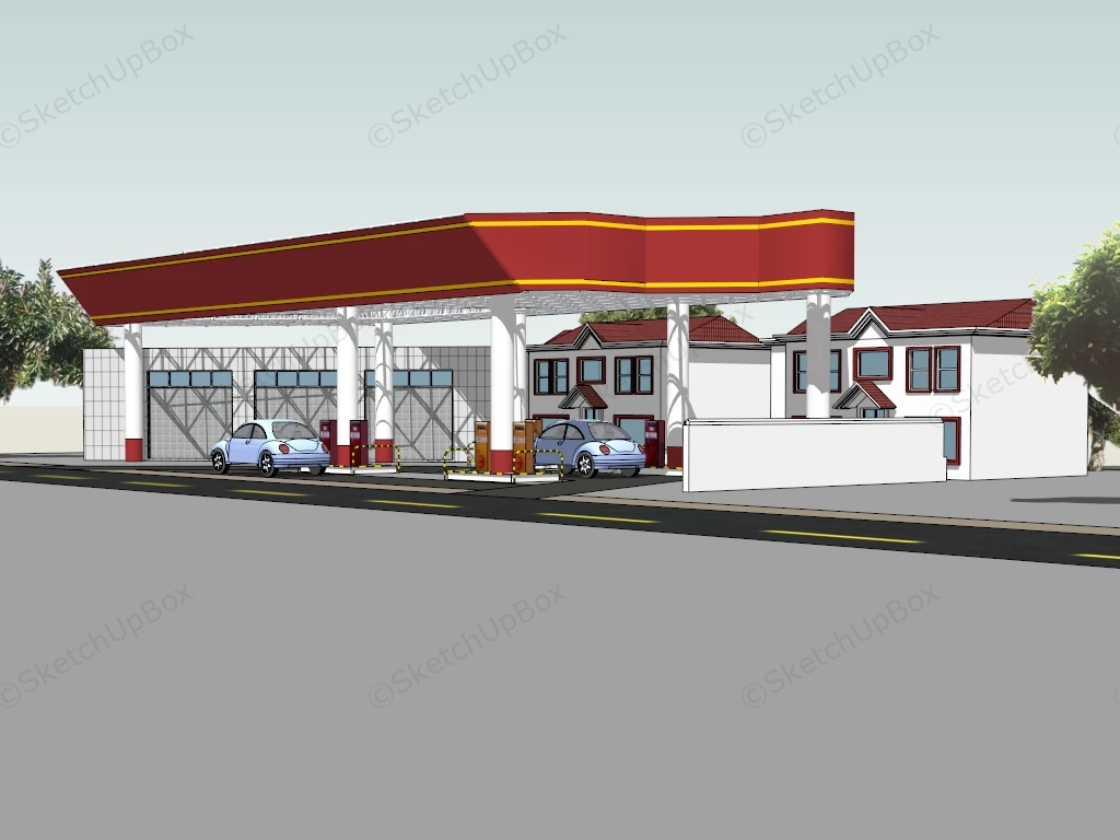 Small Gas Station sketchup model preview - SketchupBox