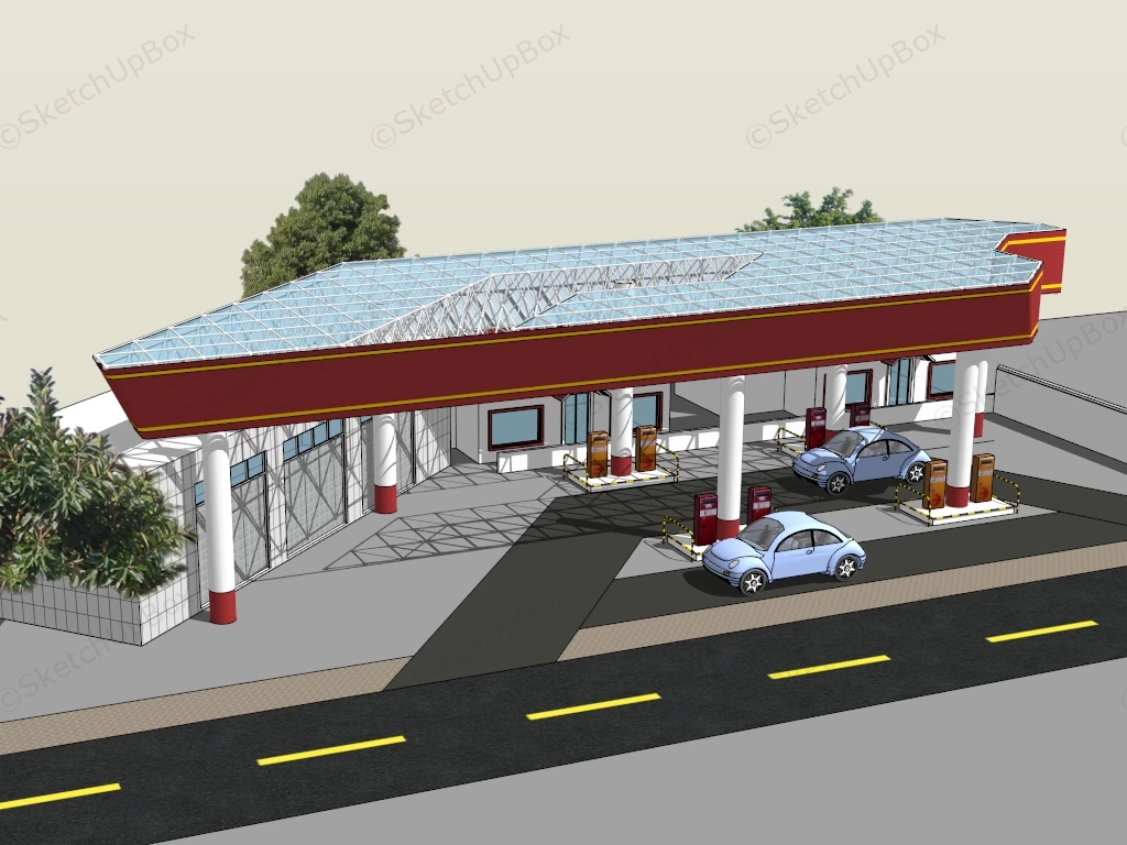 Small Gas Station sketchup model preview - SketchupBox